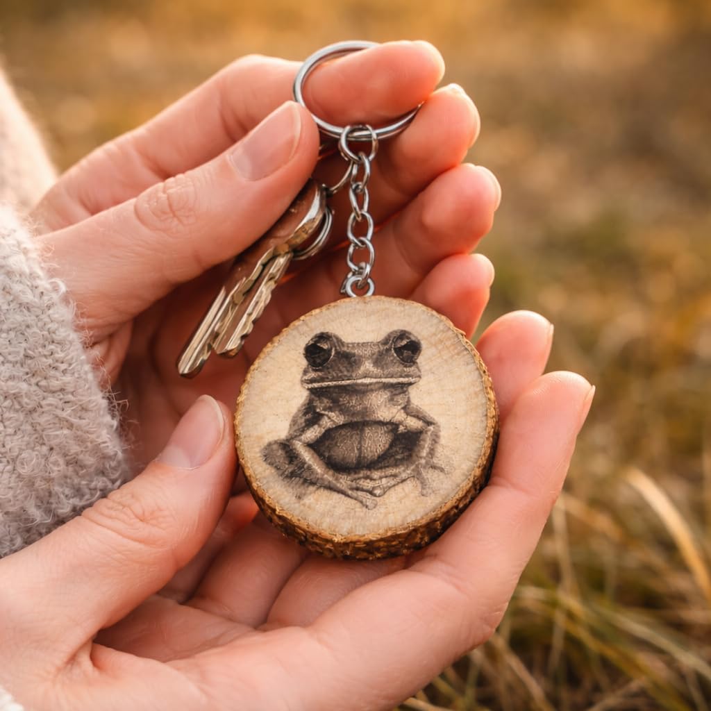 Grüner Baumfrosch Lasergravierter Holz Schlüsselanhänger