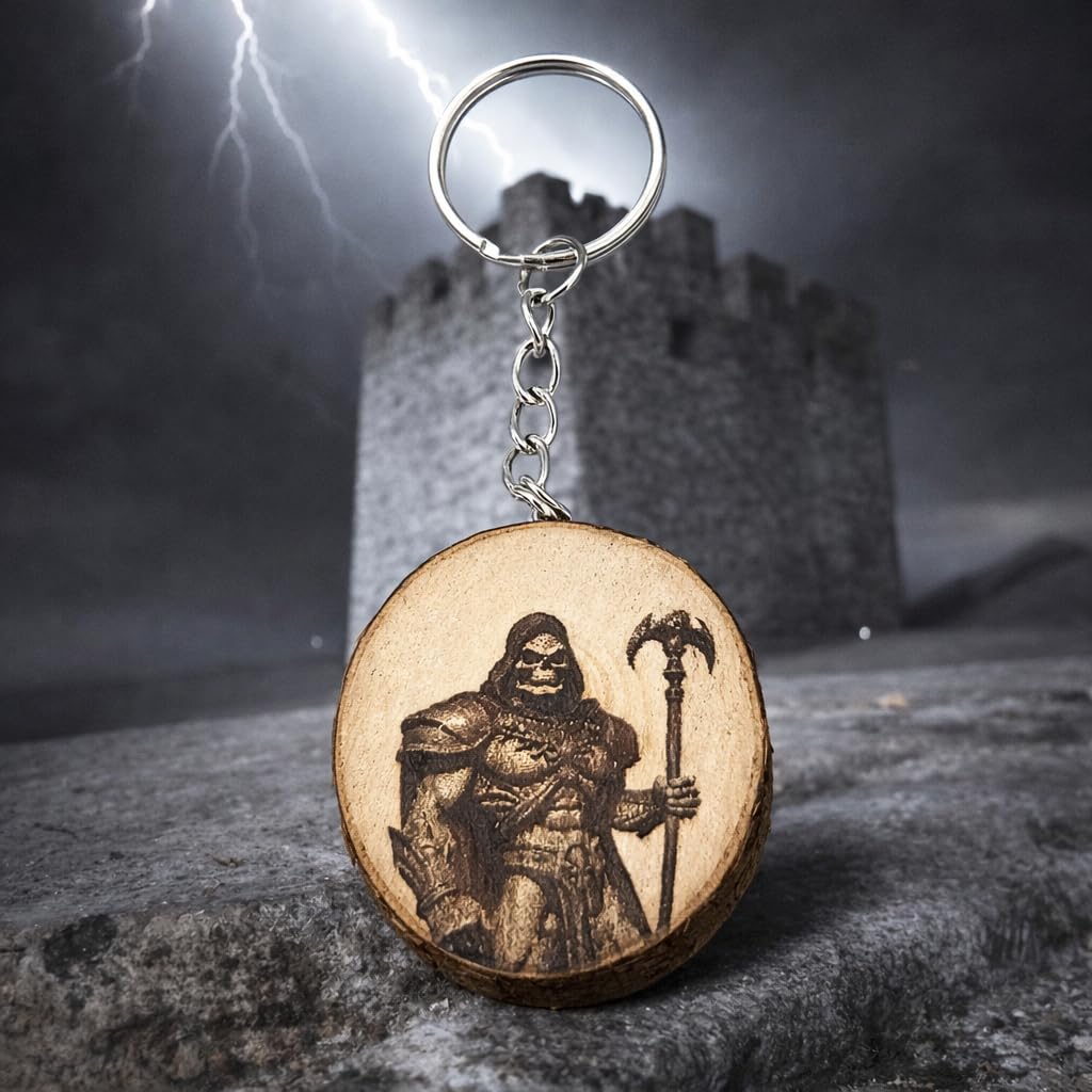 Promotech Skeletor Meister des Universums Handgefertigter Lasergravierter Einzelstück Schlüsselanhänger aus Holz