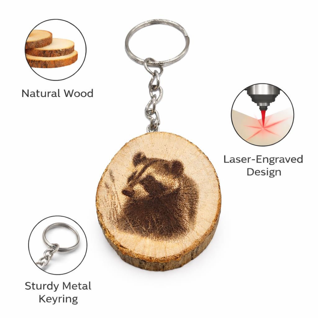 Promotech Der Dachs Schlüsselanhänger – Handgefertigter, Laser-gravierter Holz-Schlüsselring – Einzigartiges Einzelstück mit Dachs-Motiv
