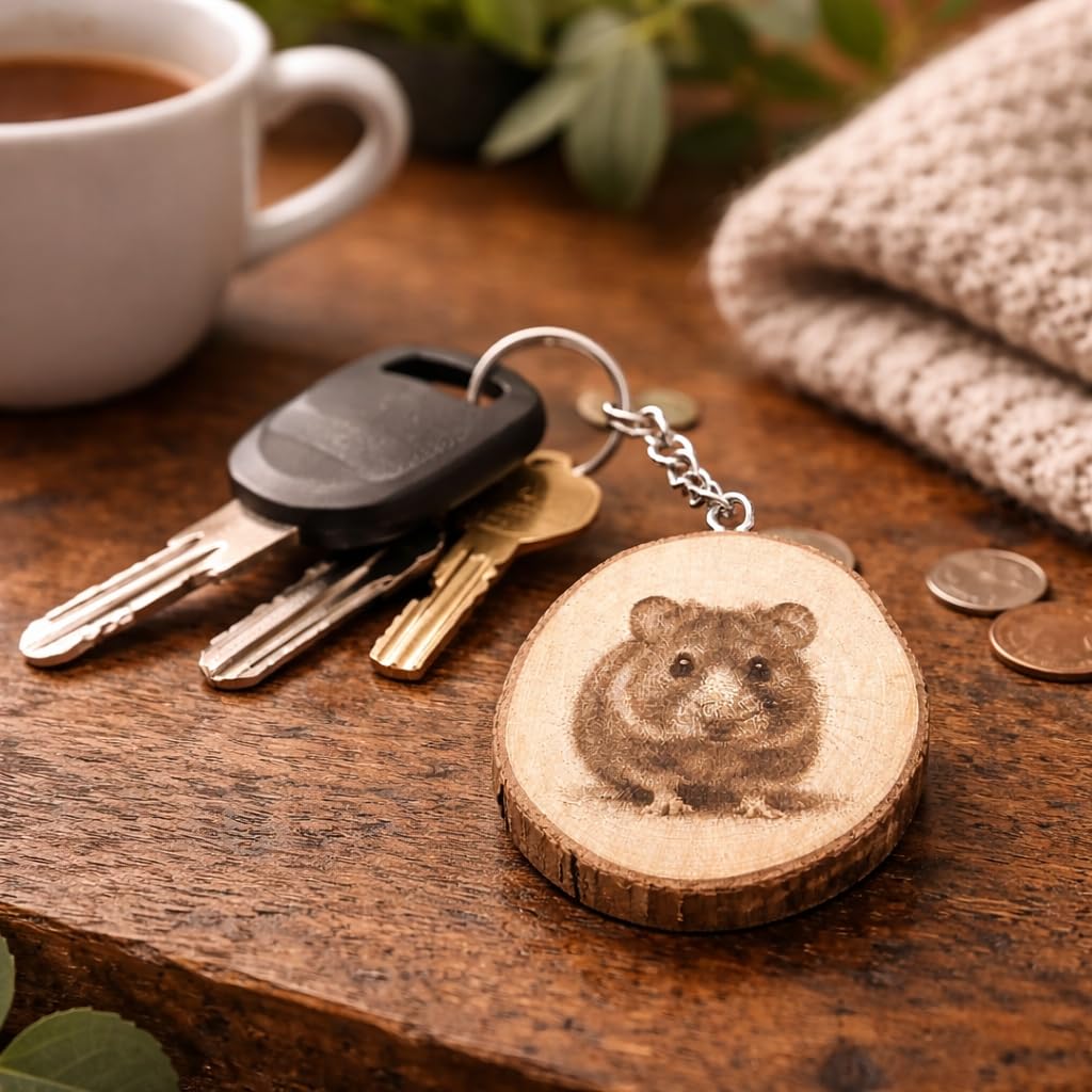 Meerschweinchen Lasergravierter Holz Schlüsselanhänger