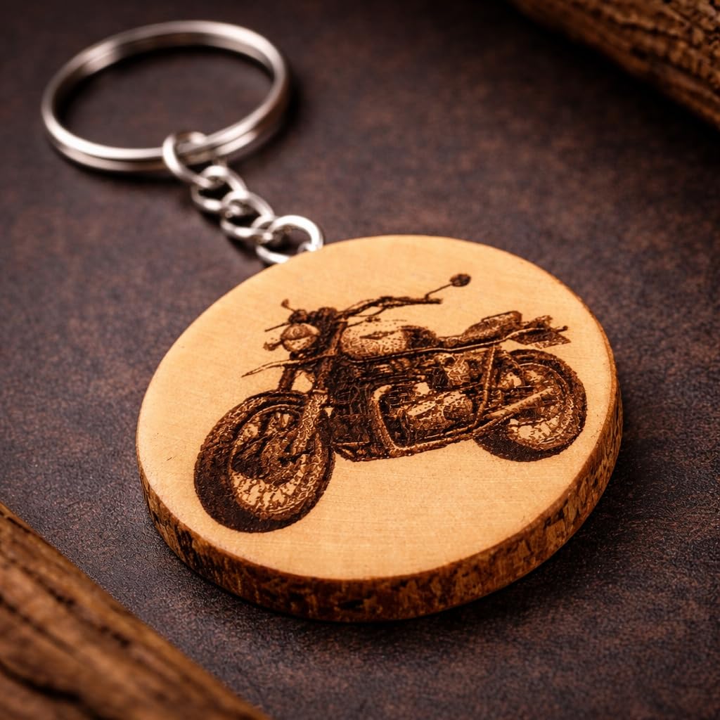Ikonisches Motorrad Thunderbird Lasergravierter Holz Schlüsselanhänger
