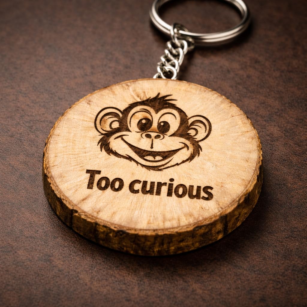 „Too Curious“ Holz Schlüsselanhänger