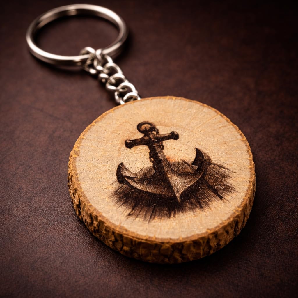 Anker Motiv Lasergravierter Holz Schlüsselanhänger