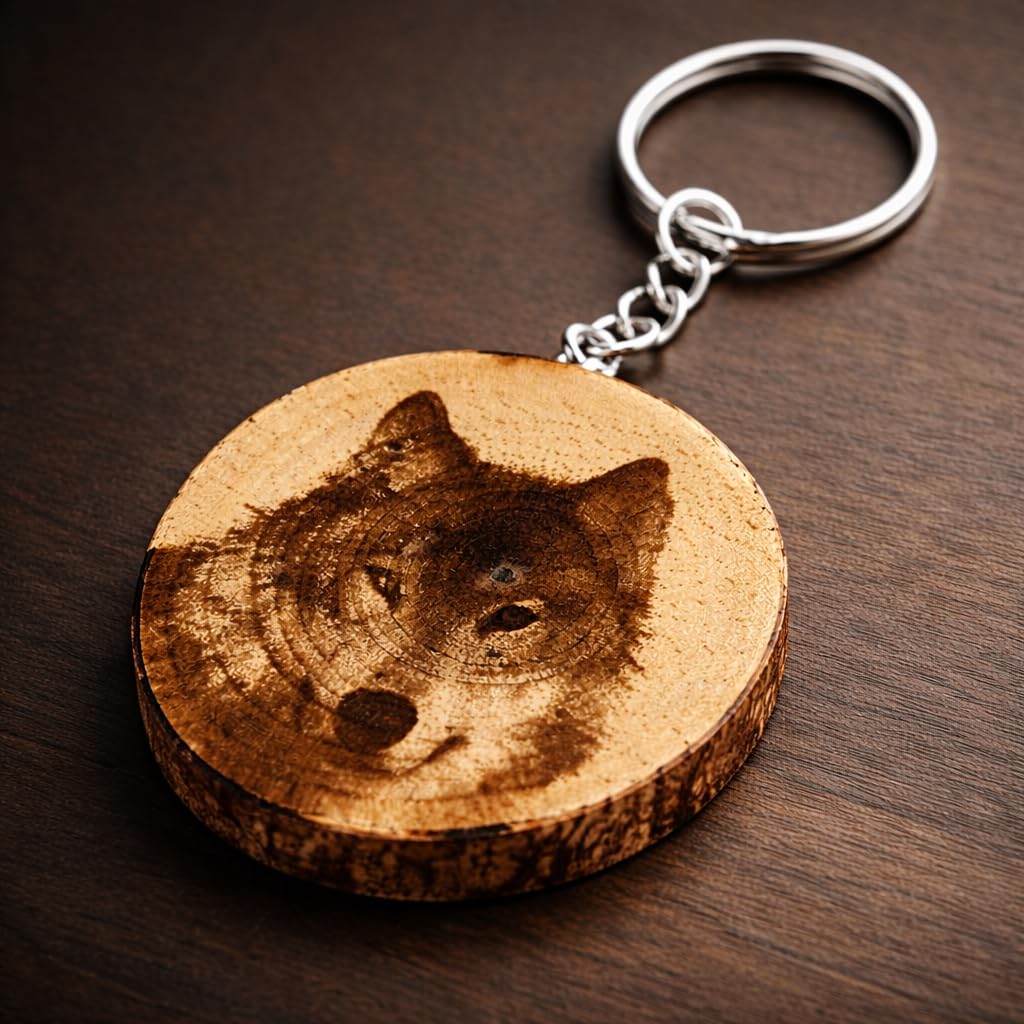 Wolf Lasergravierter Holz Schlüsselanhänger