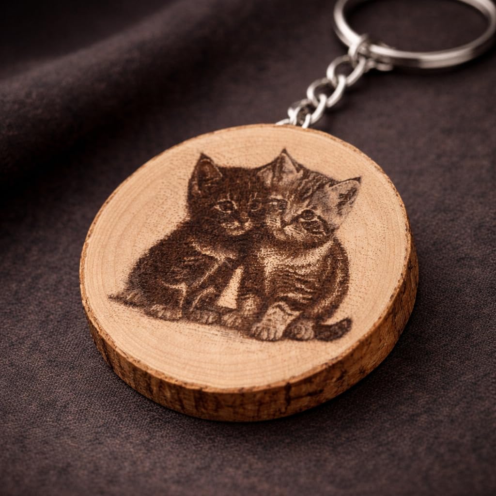 Katzenliebe Lasergravierter Holz Schlüsselanhänger