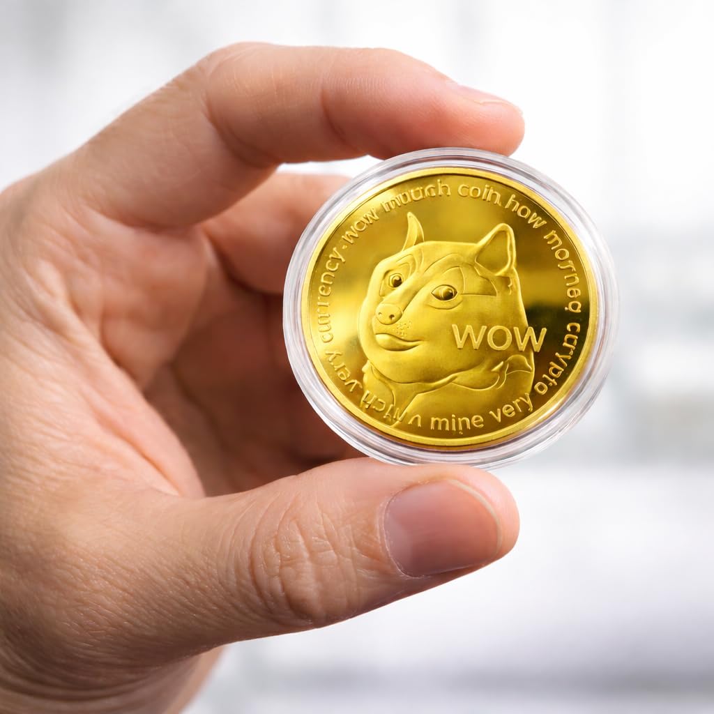 24-Karat vergoldete 45 mm Durchmesser Dogecoin MEMECOIN Münze Sammlerstück in Münzkapsel für jeden Kryptowährung BTC Fan