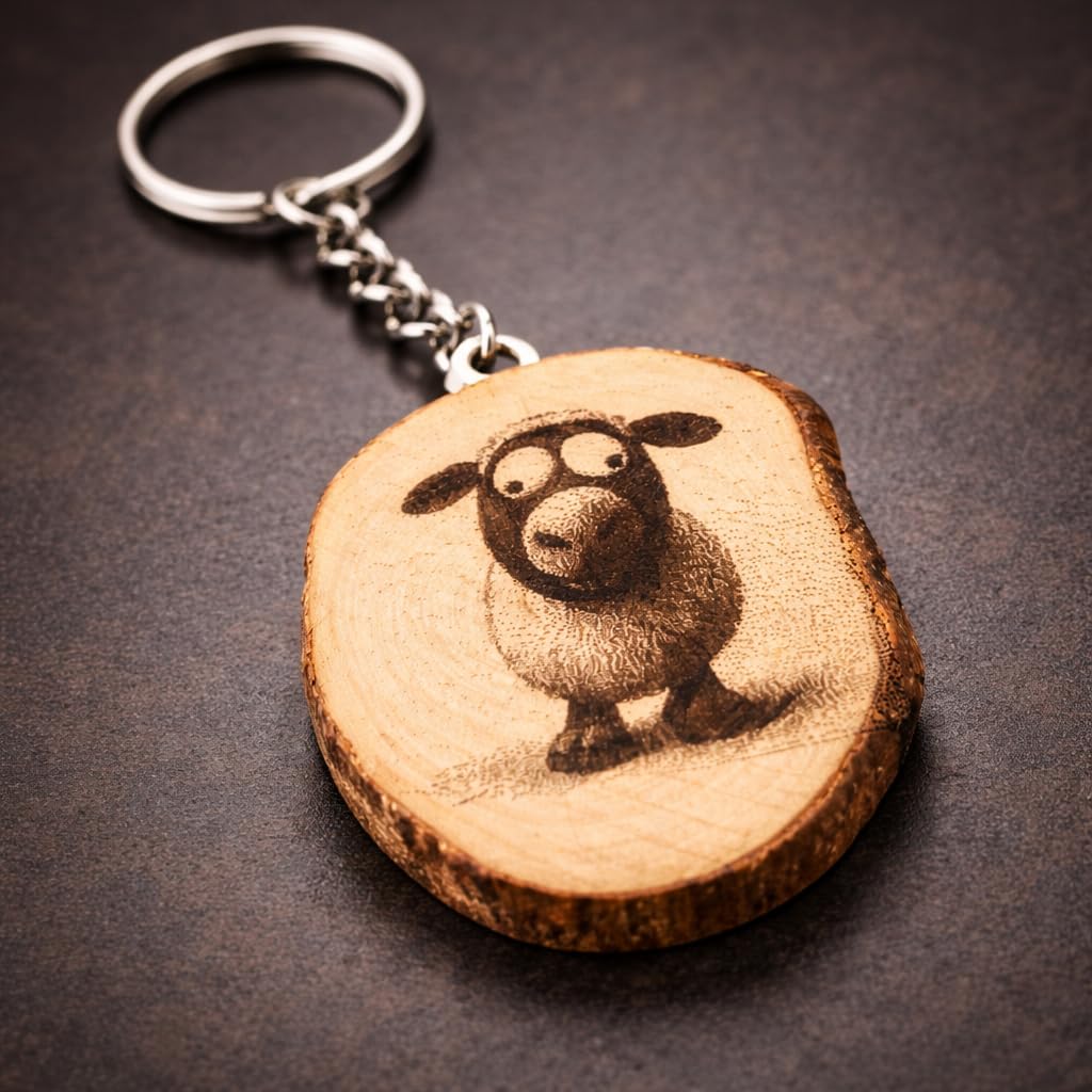 Lustiges Schaf (Model B) Lasergravierter Holz Schlüsselanhänger