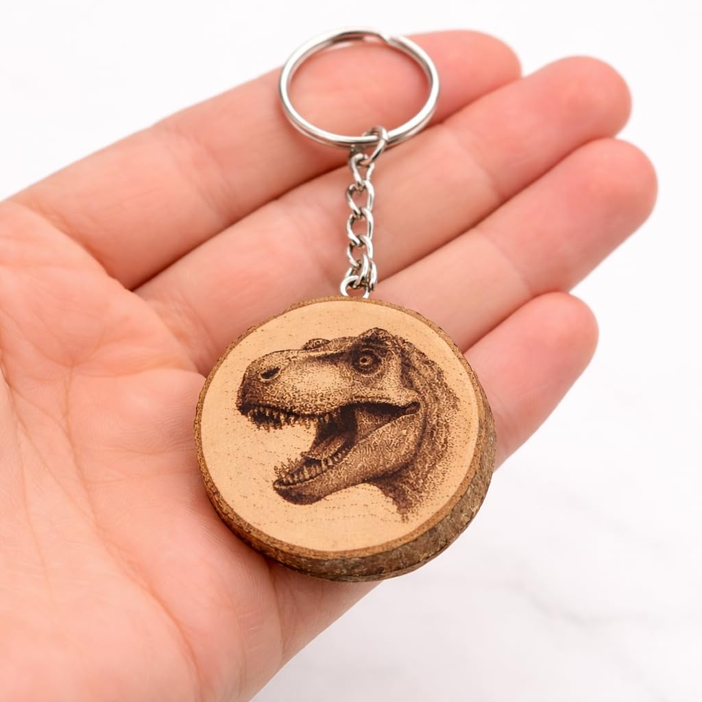 Dinosaurier T-Rex Lasergravierter Holz Schlüsselanhänger