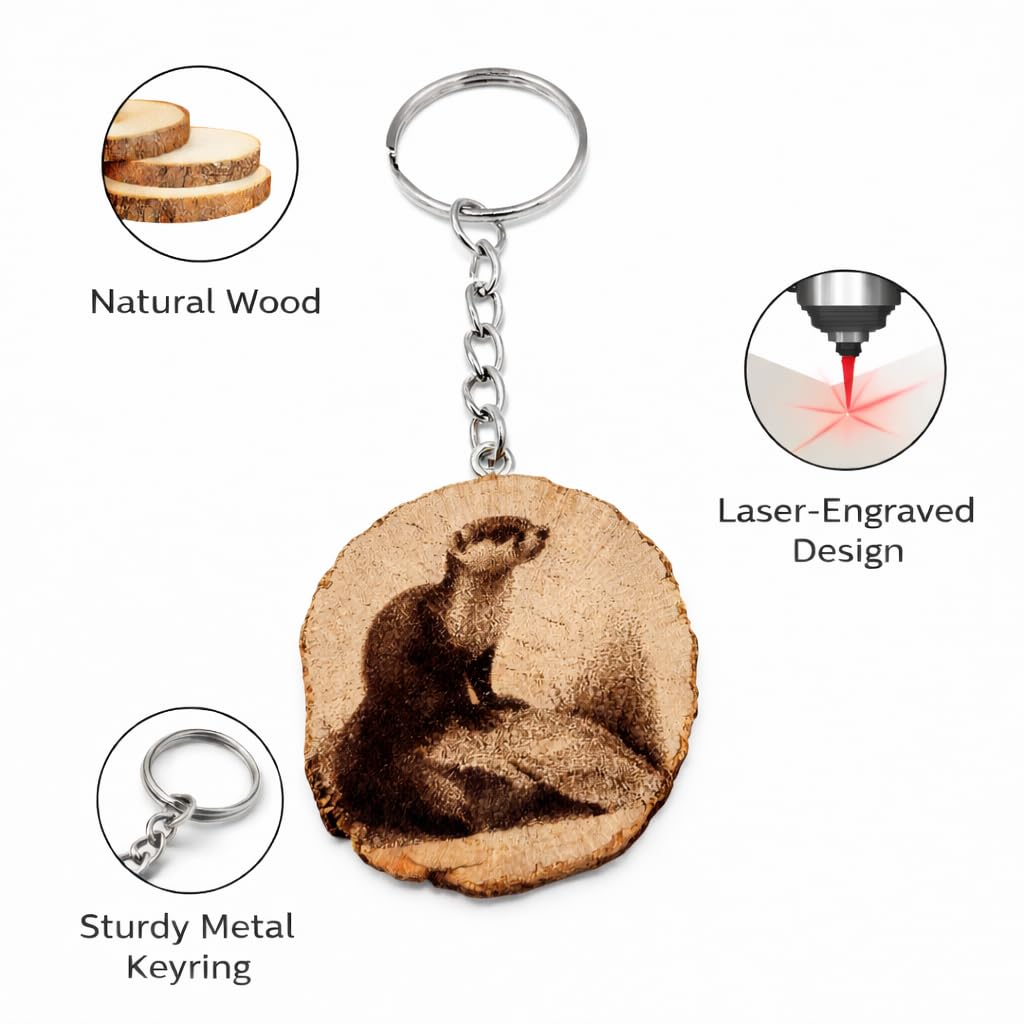 Promotech Das Wiesel Holz Schlüsselanhänger – Handgefertigt, Lasergraviert, Einzigartiges Design, Geschenkidee für Kinder & Erwachsene, Naturholz Anhänger für Schlüssel, Tasche & Rucksack