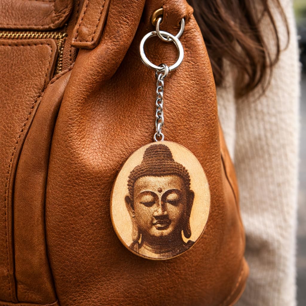 Buddha Lasergravierter Holz Schlüsselanhänger