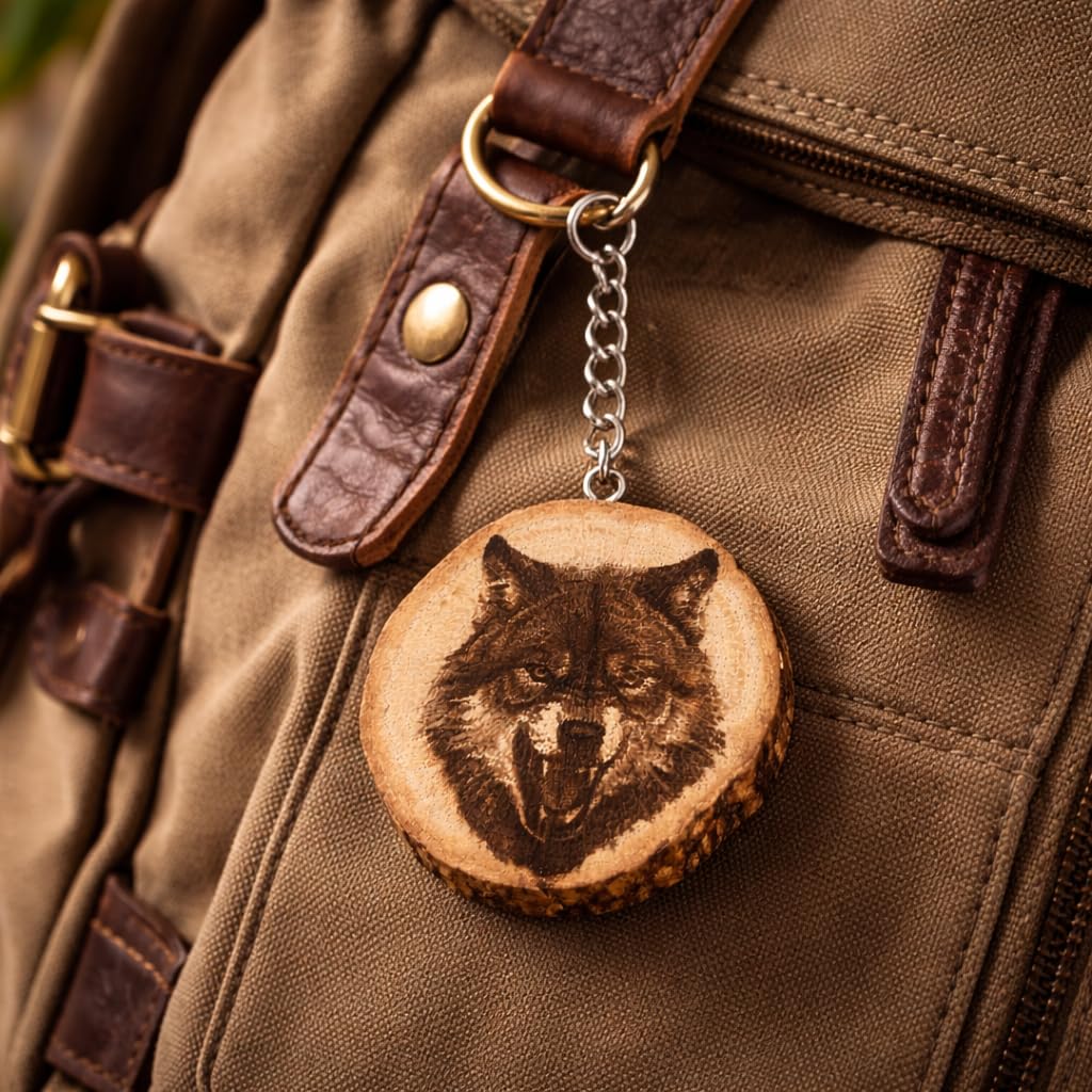 Timberwolf Lasergravierter Holz Schlüsselanhänger