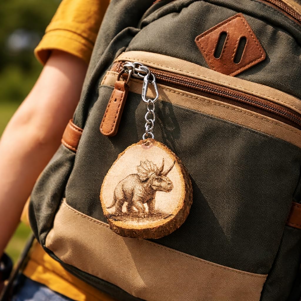 Triceratops Dinosaurier Lasergravierter Holz Schlüsselanhänger