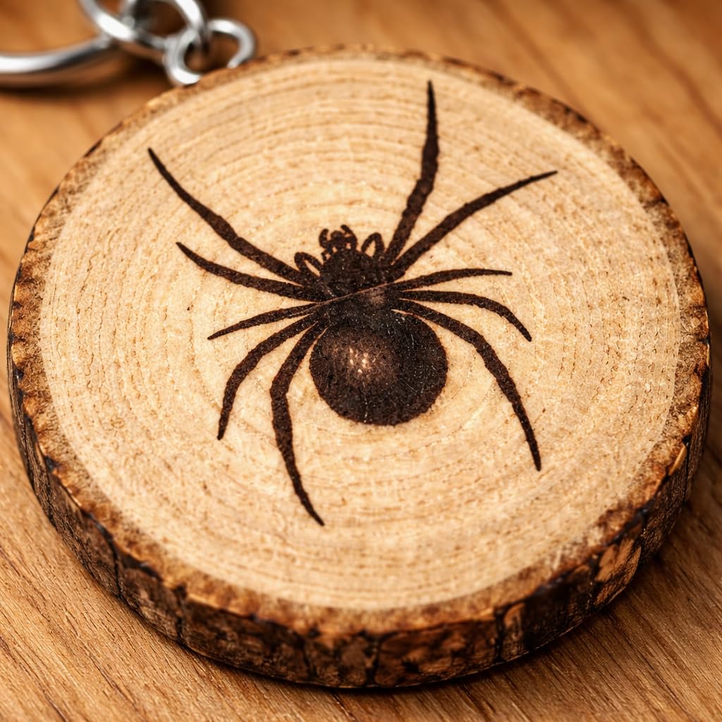 Schwarze Witwe Lasergravierter Holz Schlüsselanhänger