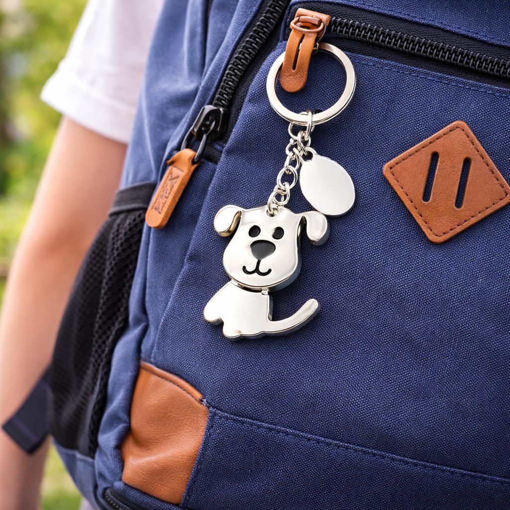 Promotech Hochwertiger Metall-Chrom Schlüsselanhänger - Lächelnder Welpen-Design Happy Dog - für Hundefreunde und Tierliebhaber
