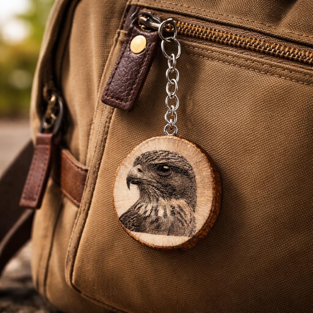 Turmfalke Greifvogel Lasergravierter Holz Schlüsselanhänger