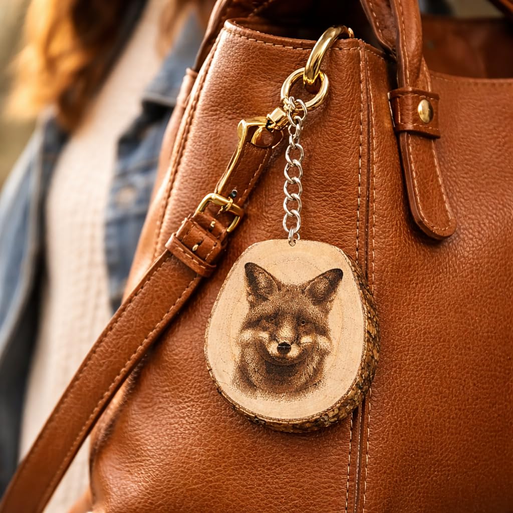 Promotech Schlauer Fuchs – Handgefertigter, lasergravierter Einzelstück-Schlüsselanhänger aus Naturholz, Symbol für Klugheit & Intuition