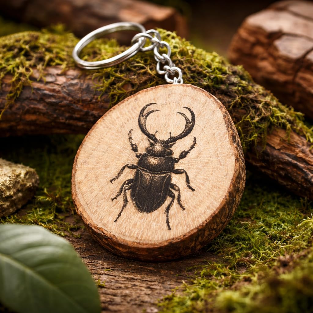 Hirschkäfer Lasergravierter Holz Schlüsselanhänger