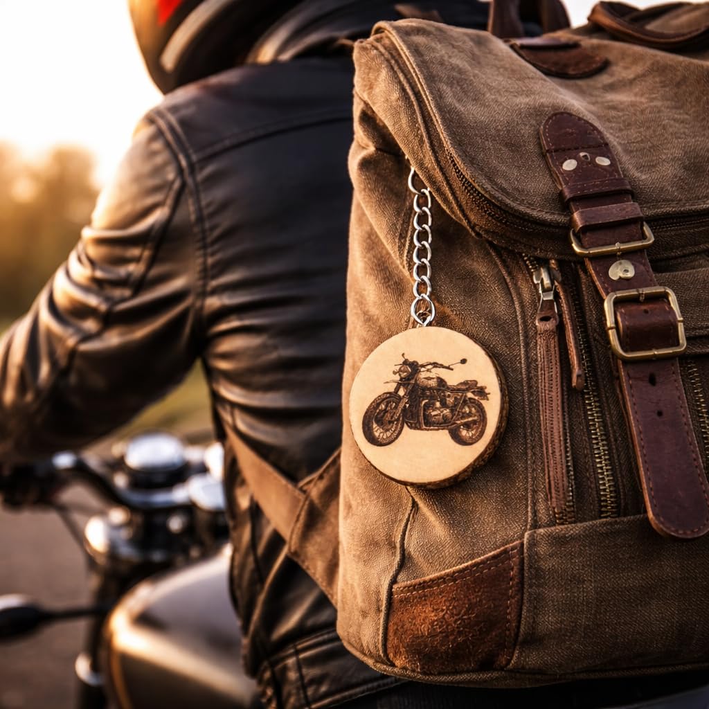Ikonisches Motorrad Thunderbird Lasergravierter Holz Schlüsselanhänger