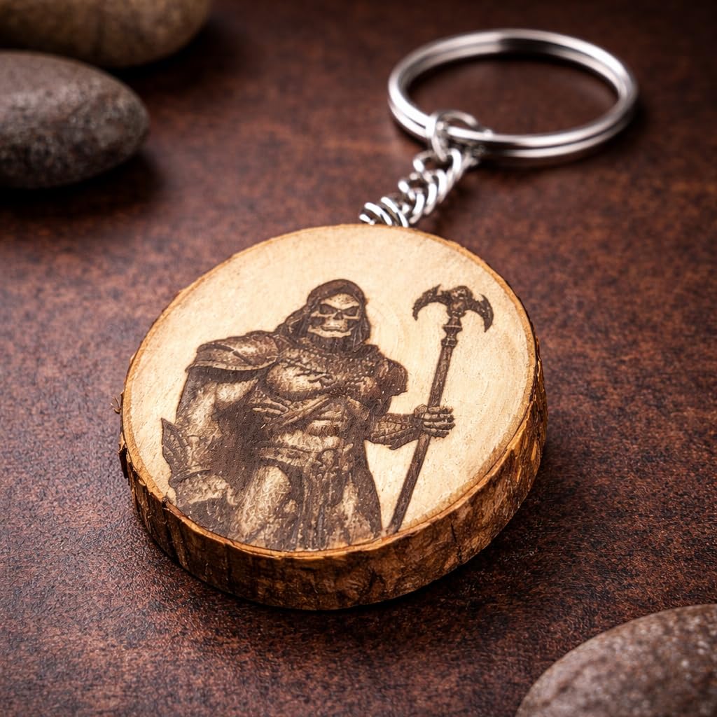 Promotech Skeletor Meister des Universums Handgefertigter Lasergravierter Einzelstück Schlüsselanhänger aus Holz
