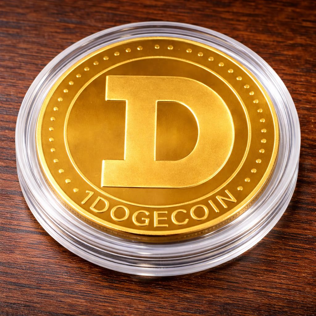 24-Karat vergoldete 45 mm Durchmesser Dogecoin MEMECOIN Münze Sammlerstück in Münzkapsel für jeden Kryptowährung BTC Fan