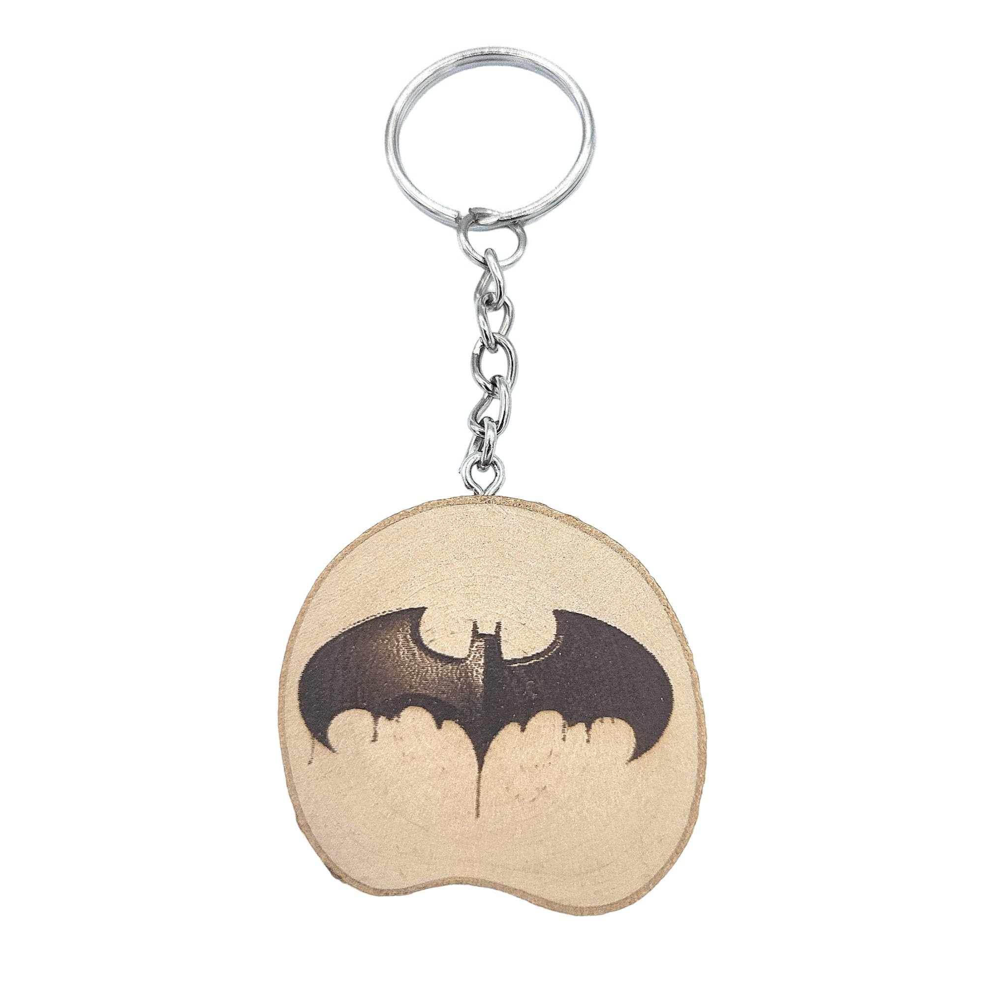 Promotech Batman Superheld Logo Handgefertigter Lasergravierter Einzelstück Schlüsselanhänger aus Holz