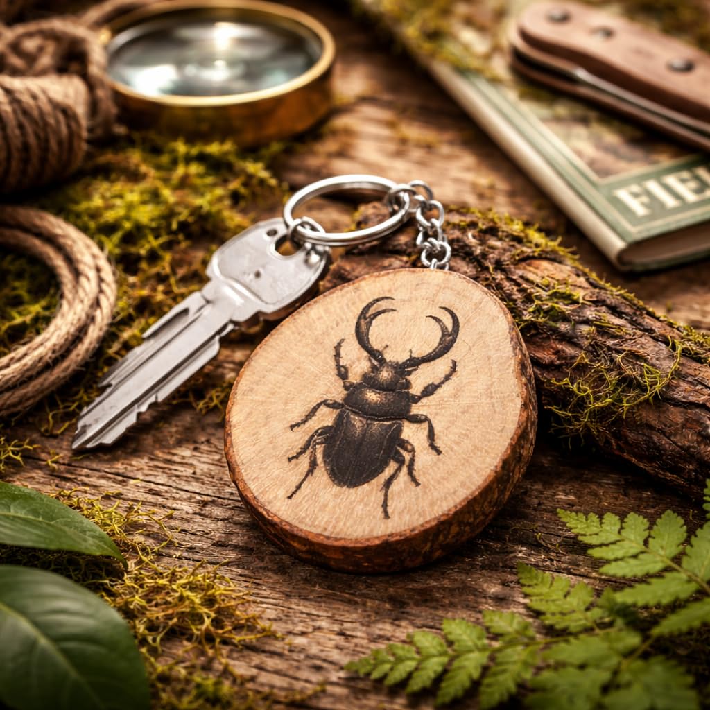 Hirschkäfer Lasergravierter Holz Schlüsselanhänger
