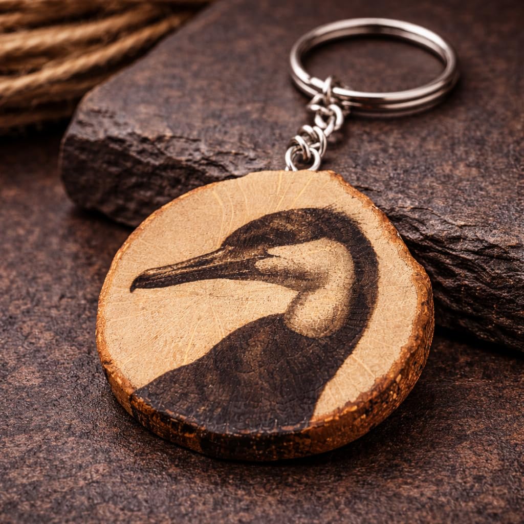 Kormoran Lasergravierter Holz Schlüsselanhänger