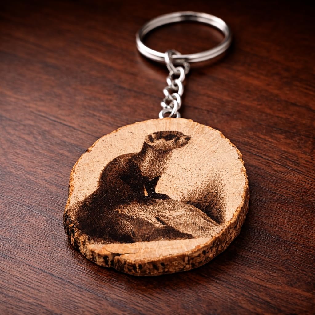 Promotech Das Wiesel Holz Schlüsselanhänger – Handgefertigt, Lasergraviert, Einzigartiges Design, Geschenkidee für Kinder & Erwachsene, Naturholz Anhänger für Schlüssel, Tasche & Rucksack