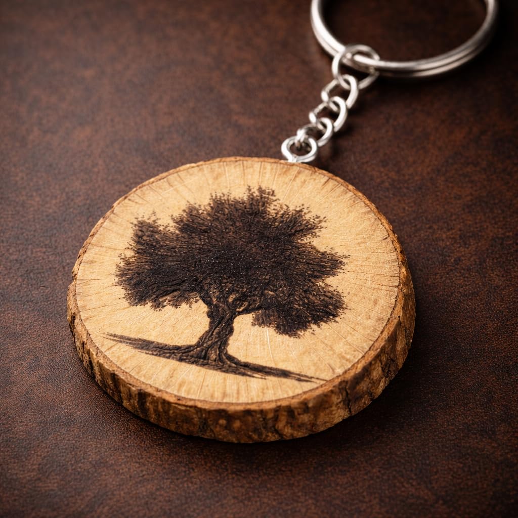 Olivenbaum Lasergravierter Holz Schlüsselanhänger