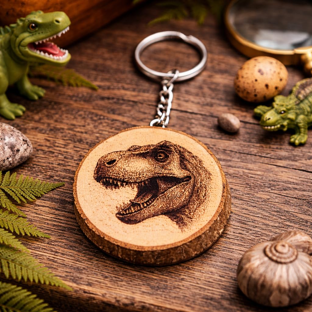 Dinosaurier T-Rex Lasergravierter Holz Schlüsselanhänger