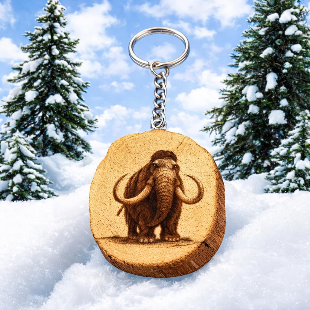 Eiszeit-Mammut Lasergravierter Holz Schlüsselanhänger