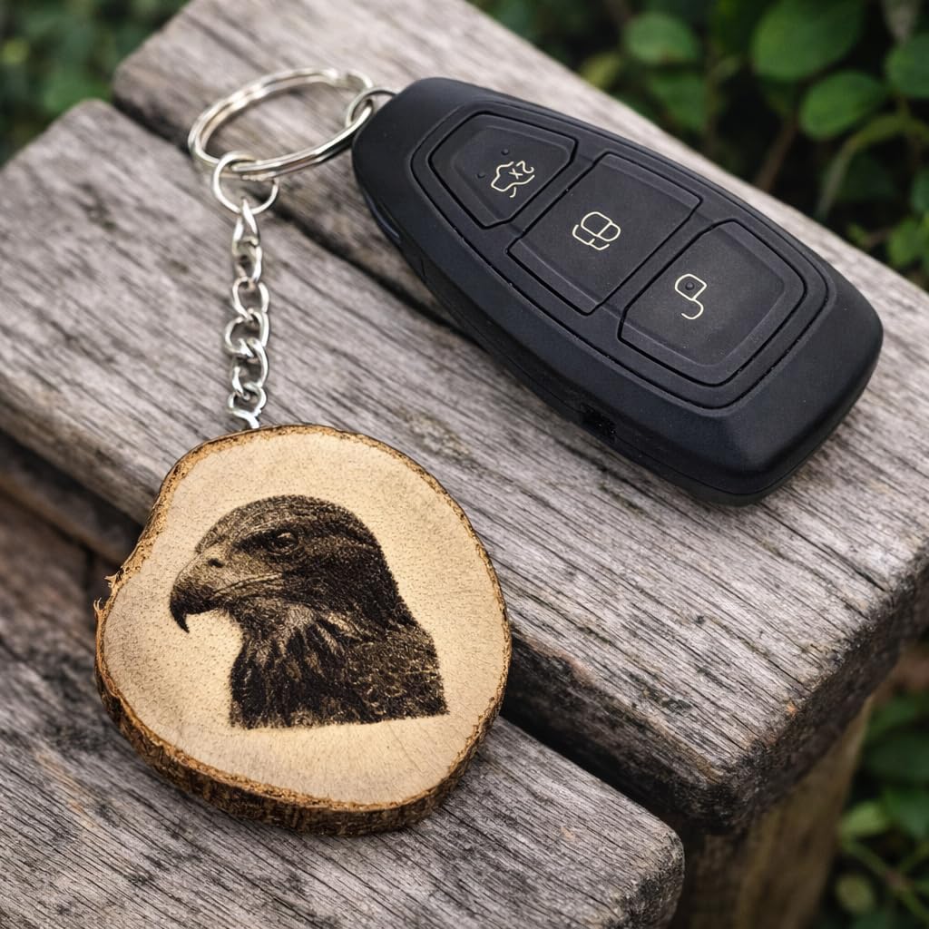 Bussard Lasergravierter Holz Schlüsselanhänger