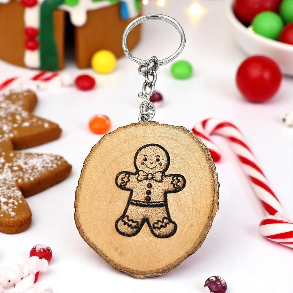 Lebkuchenmann Gingerbreadman mit Lasergravur Lasergravierter Holz Schlüsselanhänger