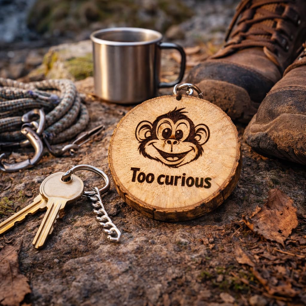 „Too Curious“ Holz Schlüsselanhänger
