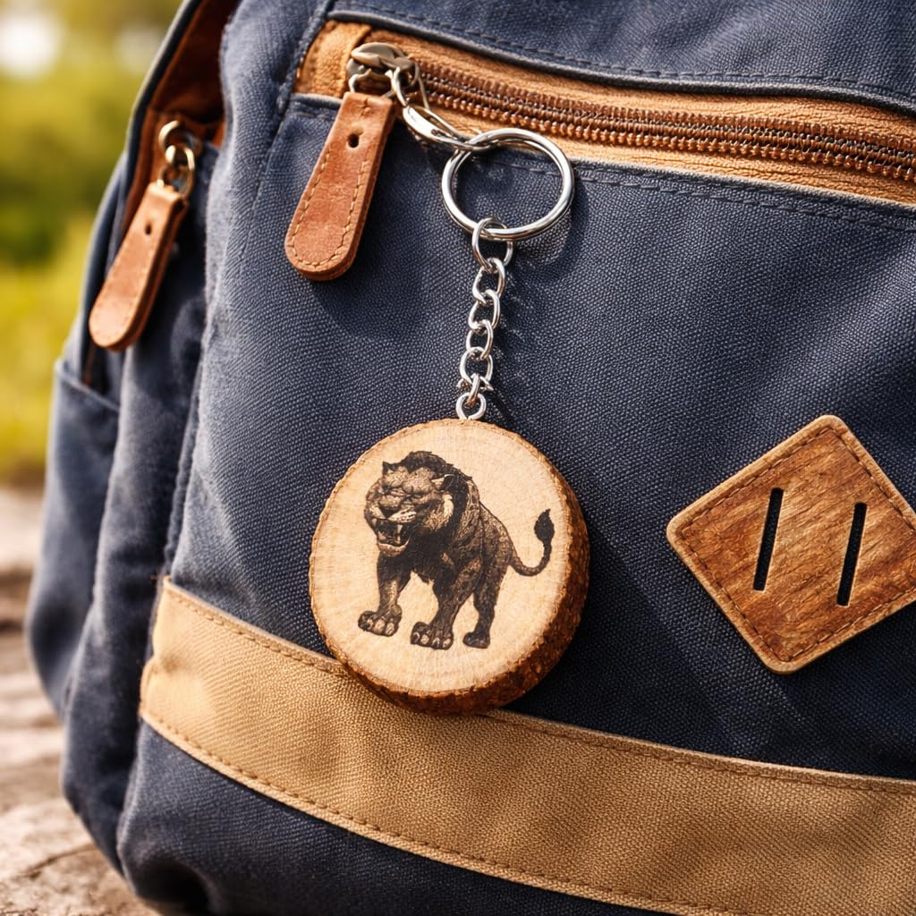Säbelzahntiger Smilodon Lasergravierter Holz Schlüsselanhänger