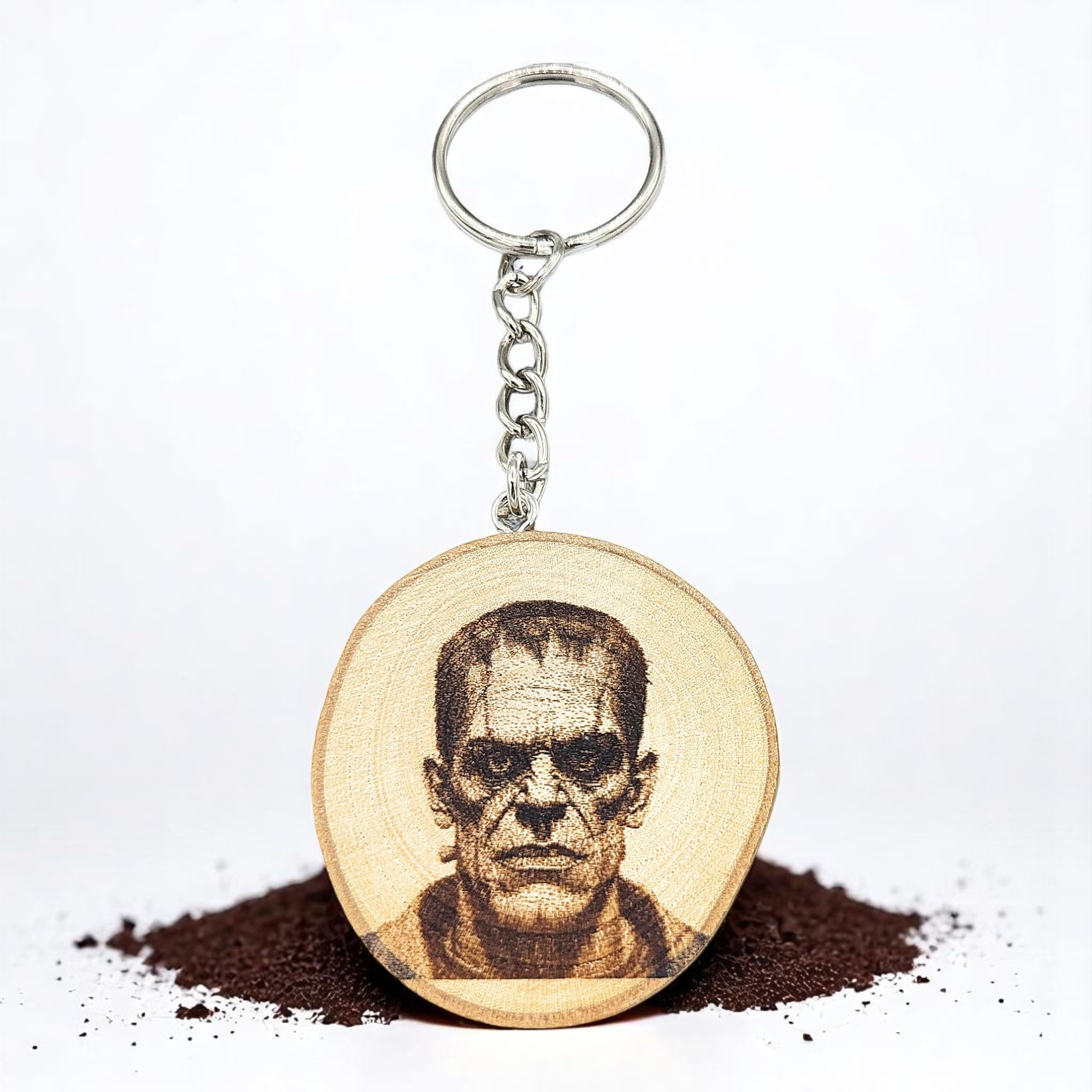 Frankenstein's Monster Lasergravierter Holz Schlüsselanhänger