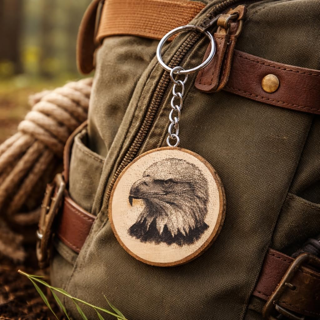 Weißkopfseeadler Lasergravierter Holz Schlüsselanhänger