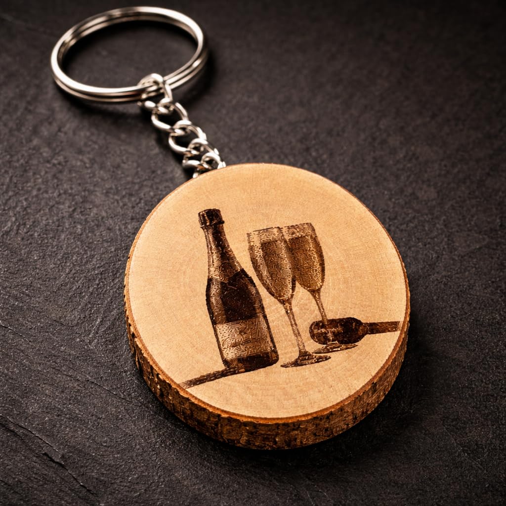 Champagner Flaschen Lasergravierter Holz Schlüsselanhänger