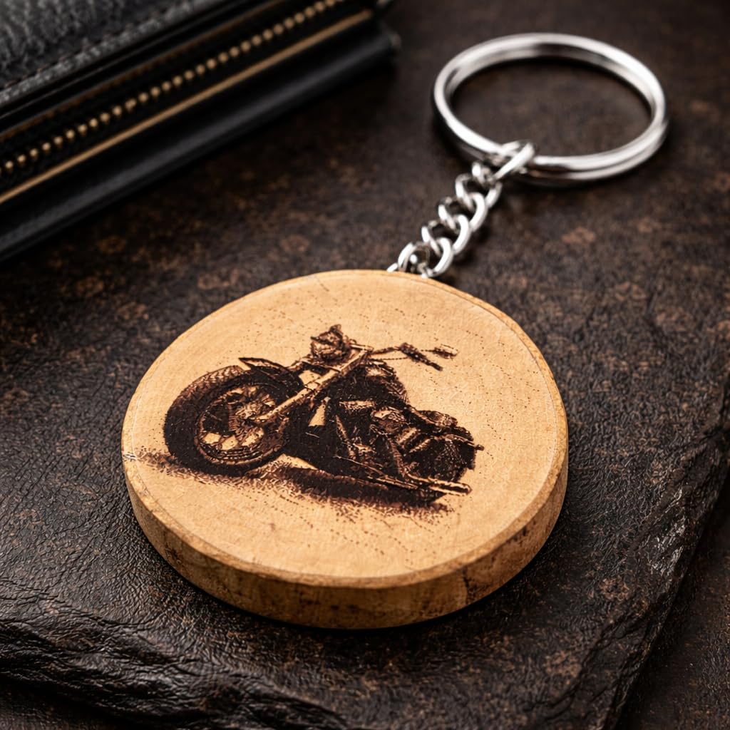 Promotech Harley Motorrad Schlüsselanhänger – Handgefertigter Holz-Anhänger mit Lasergravur – Robustes Accessoire für Motorradfans