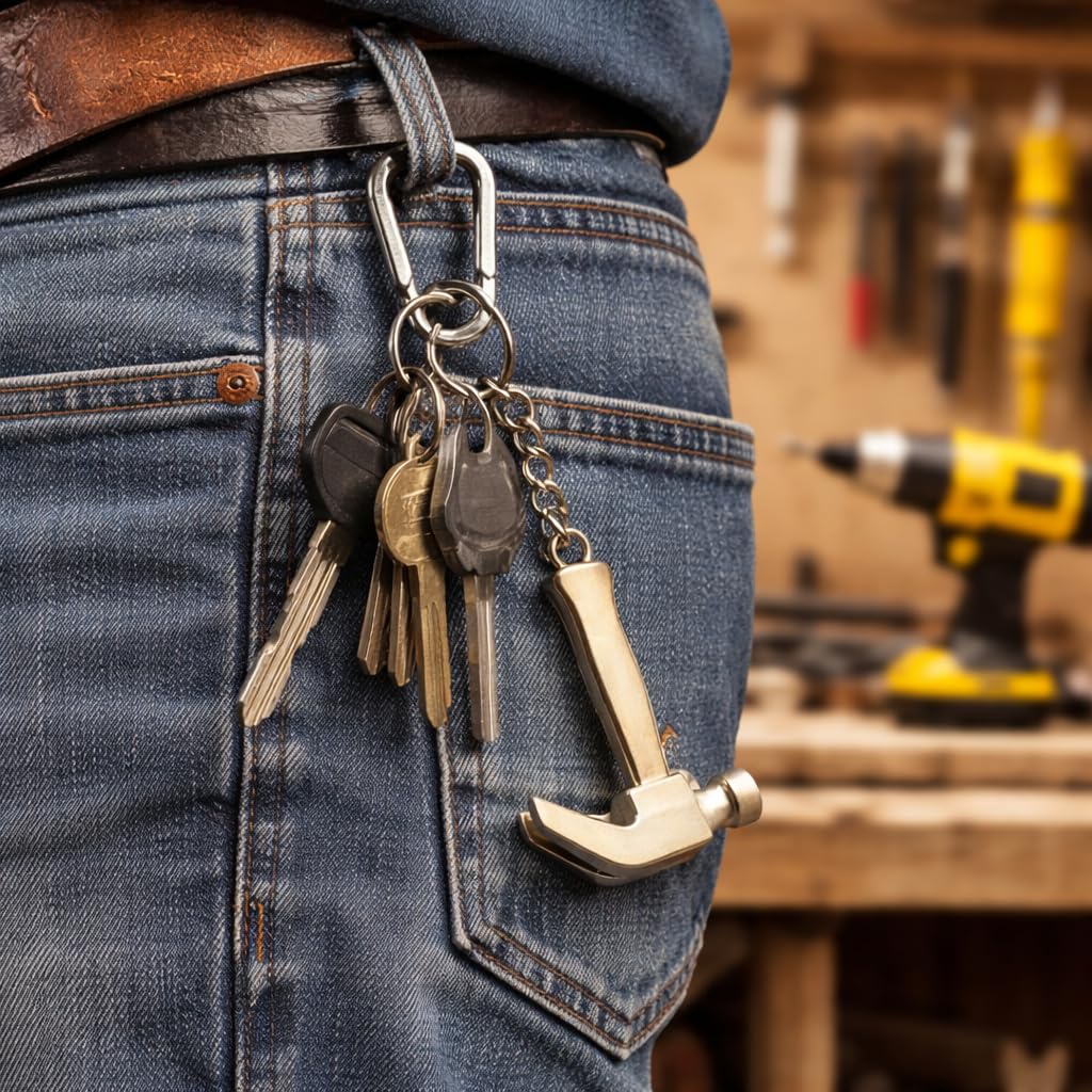 Papa's Heimwerker Hammer Edelstahl Schlüsselanhänger
