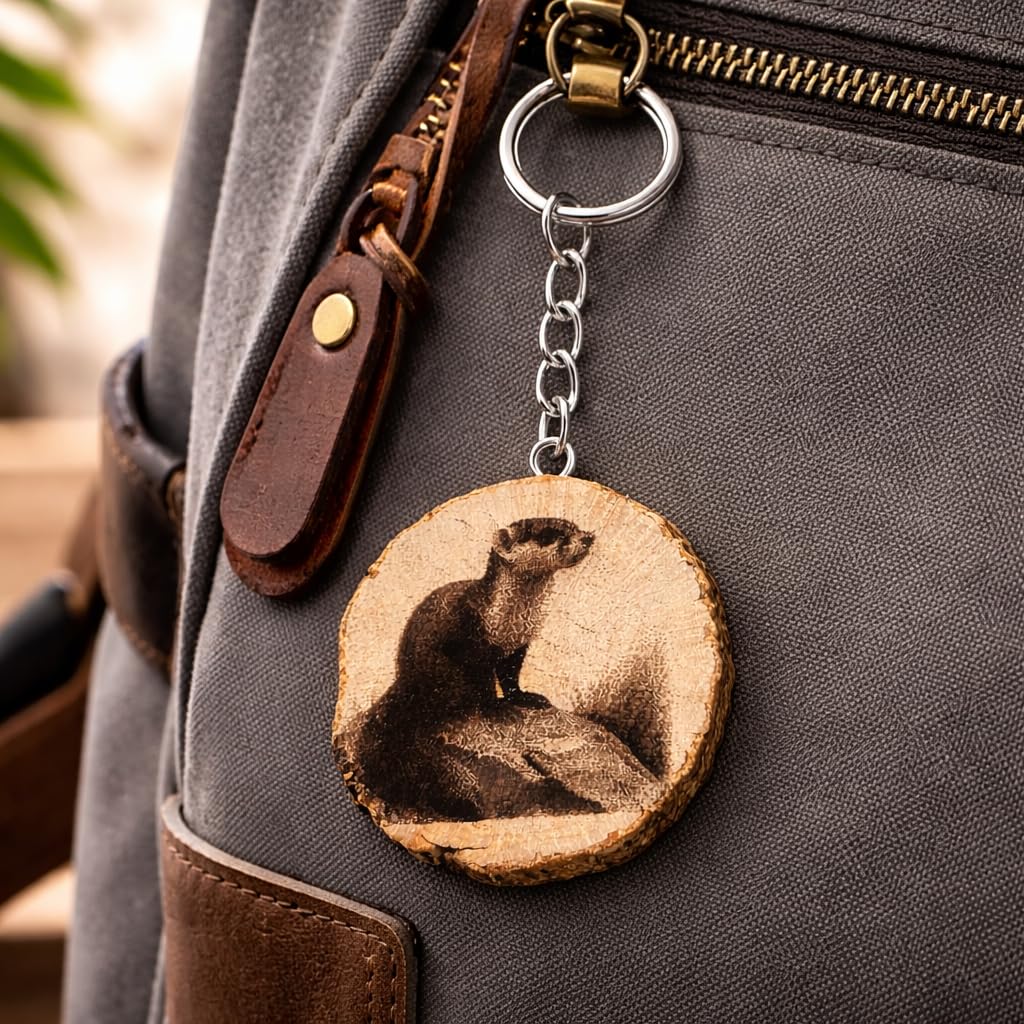 Promotech Das Wiesel Holz Schlüsselanhänger – Handgefertigt, Lasergraviert, Einzigartiges Design, Geschenkidee für Kinder & Erwachsene, Naturholz Anhänger für Schlüssel, Tasche & Rucksack