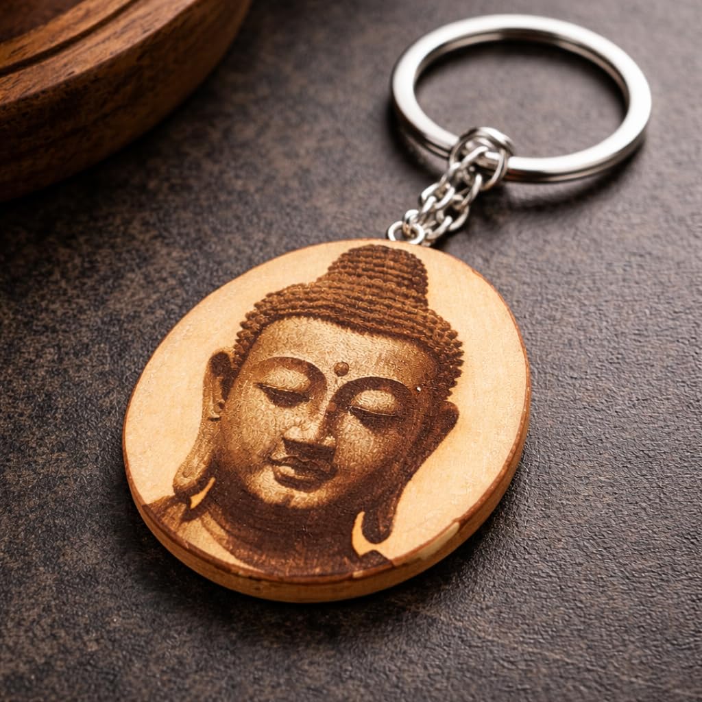 Buddha Lasergravierter Holz Schlüsselanhänger