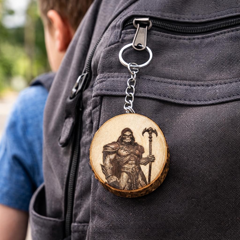 Promotech Skeletor Meister des Universums Handgefertigter Lasergravierter Einzelstück Schlüsselanhänger aus Holz