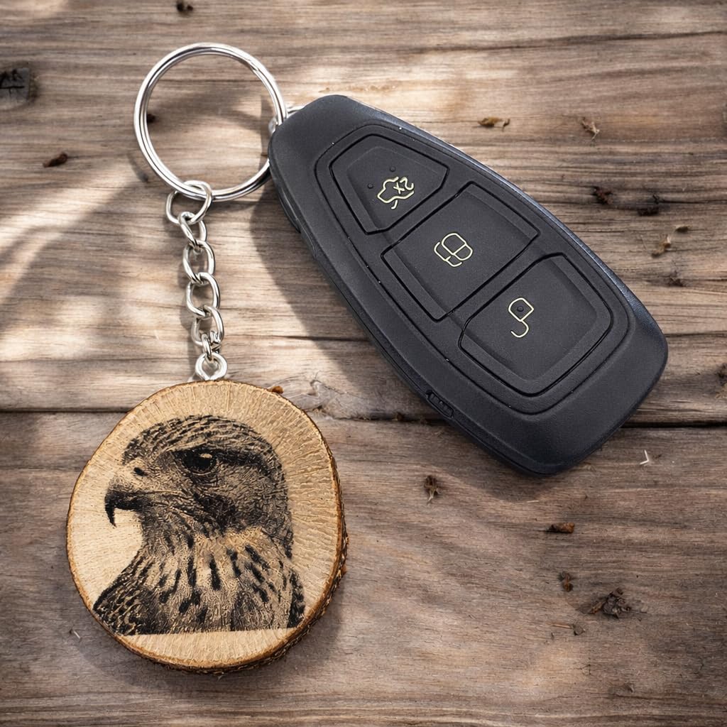 Turmfalke Greifvogel Lasergravierter Holz Schlüsselanhänger