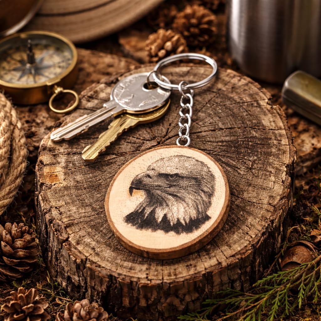 Weißkopfseeadler Lasergravierter Holz Schlüsselanhänger