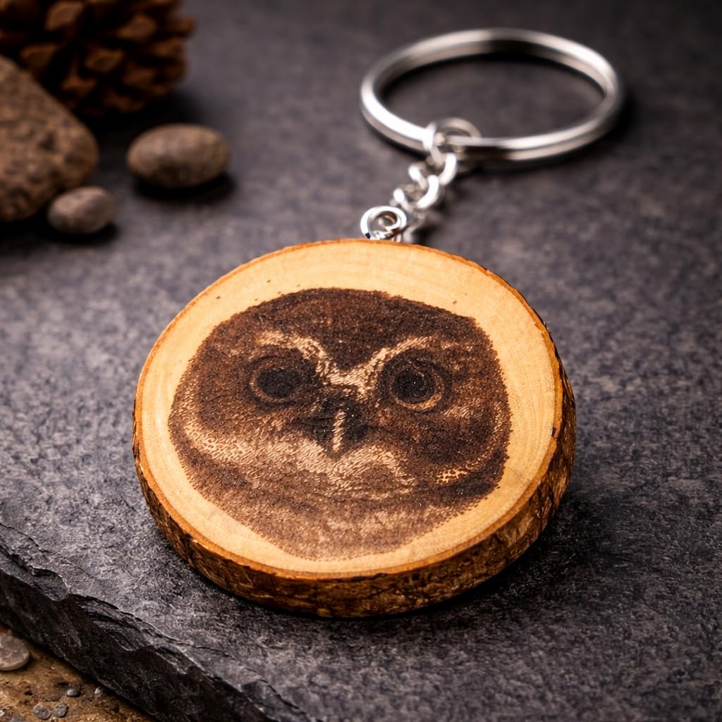 Schlaue Eule Lasergravierter Holz Schlüsselanhänger
