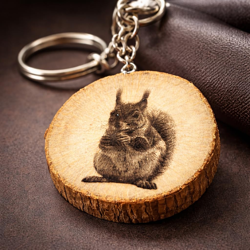 Eichhörnchen Lasergravierter Holz Schlüsselanhänger