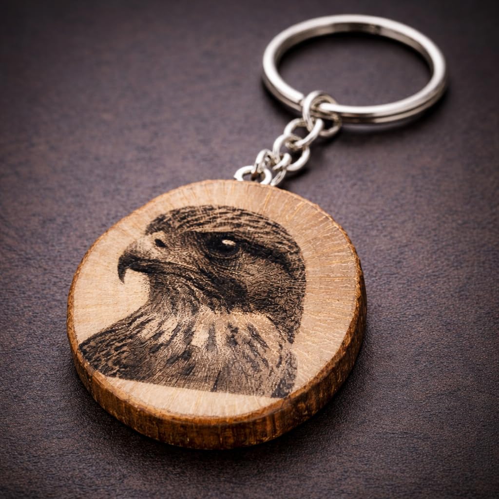 Turmfalke Greifvogel Lasergravierter Holz Schlüsselanhänger
