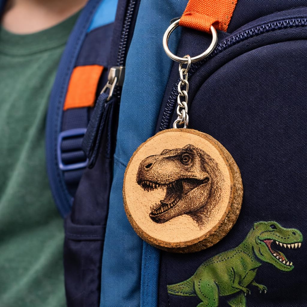 Dinosaurier T-Rex Lasergravierter Holz Schlüsselanhänger