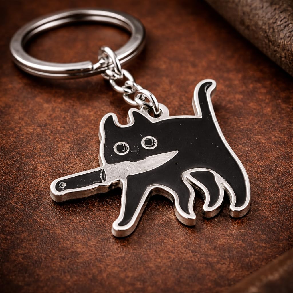 Lustige Mörderkatze Metall Schlüsselanhänger